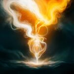 a fiery scene where a blazing light descends from the sky creating a radiantsoul